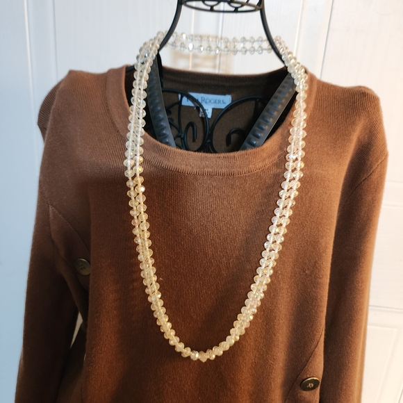 Vintage Glass Bead Necklace Clear Faceted Hand Knotted String Long 30" - Picture 2 of 4